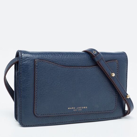 Marc Jacobs Navy Blue Leather Recruit Wallet on Strap - Picture 3 of 4